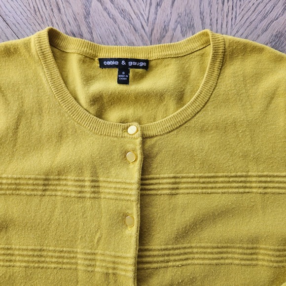 Cable & Gauge Cardigan Womens Small Yellow 3/4 Sleeve Textured Knit Sweater - Picture 8 of 12